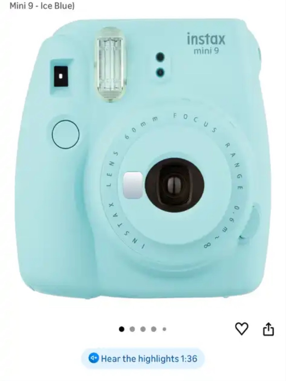 Fujifilm Instax Mini 9 Instant Camera - Ice Blue